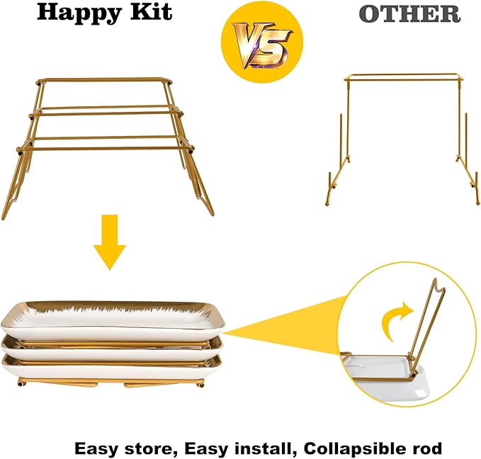 HAPPY KIT 3 Tier Serving Tray Set with Gold Freely Combinable Rack,12 Inch Tiered Tray Stand,Widened Porcelain Platters,Cupcake Stand Collapsible,Gold-Rimmed