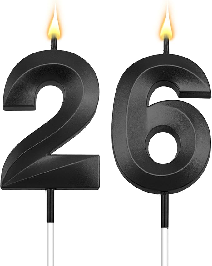26th Birthday Candles 26 Candles for 26th Birthday Decorations for Boys Happy 26 Birthday Cake Topper Black Birthday Candles Black Number Candles (26)