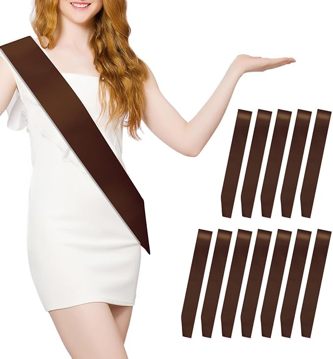 MDOZQ 12 Pcs Blank Satin Sash Party Favors - Brown Satin Sashes for Birthday, Wedding, Graduation, DIY, Beauty Pageant, Hen Party, Homecoming