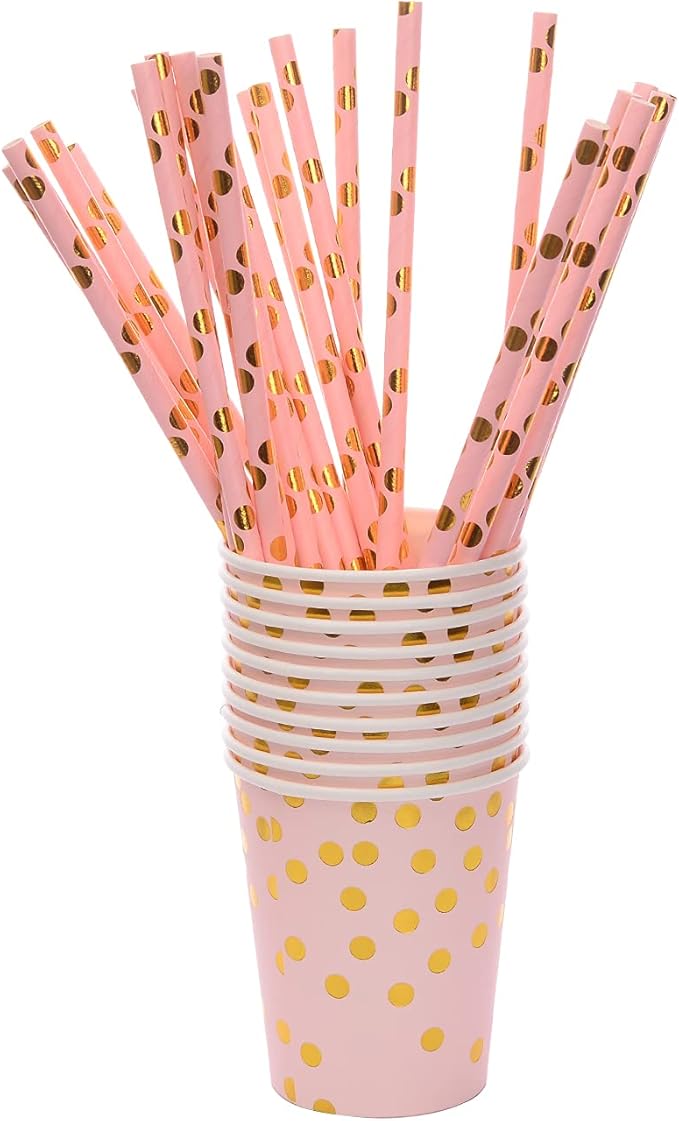 200 Pieces Pink Party Supplies - Pink Paper Plates & Napkins Cups Serves 25 Sets for Wedding Bridal Shower Engagement Birthday Parties (Pink)
