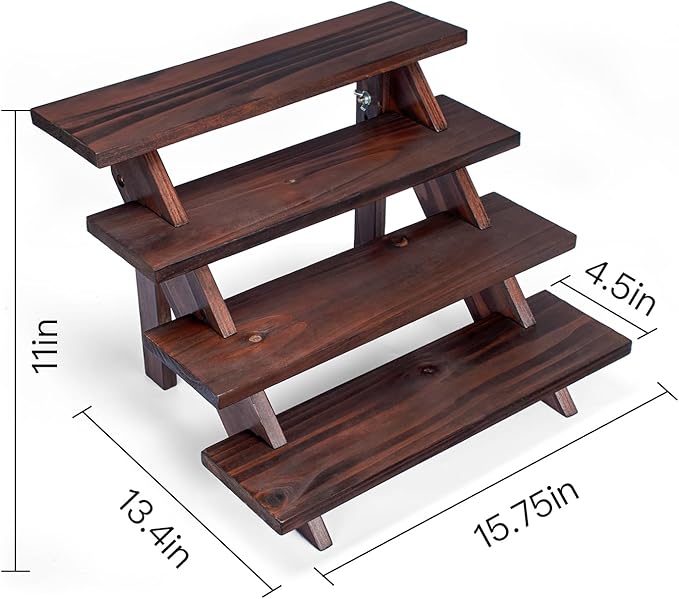 DAOYOUSKY Wooden Rustic Cupcake Stand for 24 Cupcakes, Stepped Wood Display Stand for Weddings, Tiered Party Table Display Riser for Food , Dessert, Cookie, Decor, Craft Show, Brown