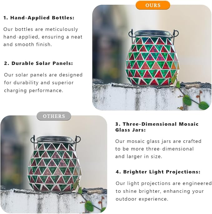 Starsoul Solar Lanterns Outdoor Waterproof, Vibrant Mosaic Hanging Solar Lights, Decorative Solar Lantern for Outside Garden Decor