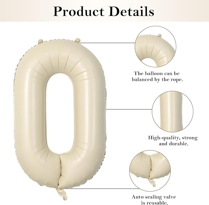 Biapian 40 Inch One Letter Balloons, Big Cream ONE Foil Balloons, 3 Pcs Giant Foil Large Aluminum Balloon Helium for Anniversary First One Year Old Girl and Boy 1st Birthday Party Decoration (Cream)