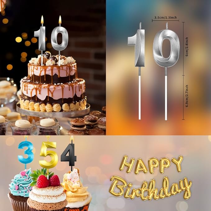 10th Birthday Candle for 10th Birthday Decorations for Boys Silver