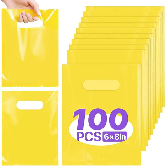 ANZNKU 100 Pcs Yellow Goodie Bags, Small Gift Bags for Kids Birthday, Wedding, Baby Shower, Party Favor Bags for Easter Candy, Treats, Favors & Crafts(5.9x7.9 inch)