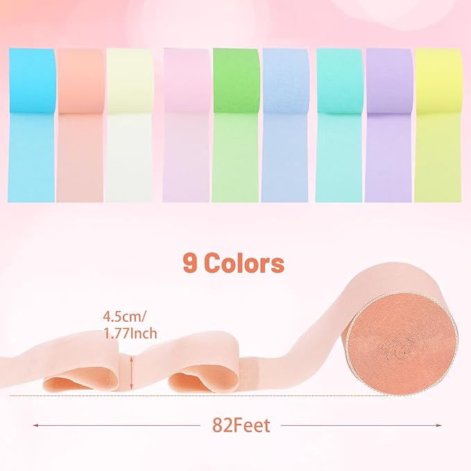 Pastel Crepe Paper Streamers 9 Rolls 738ft,Fancy Streamers Party Decorations for Birthday Wedding Baby Shower Bride Shower Holiday Decorations DIY Gift Wrapping, 1.77 Inch x 82 Ft/Roll