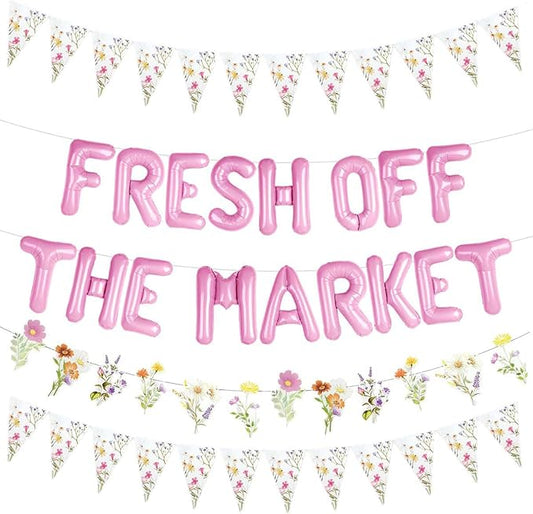 Fresh off the Market Bridal Shower Decorations with Balloon Wildflower Banner, She's off the Market Floral Bachelorette Wedding Engagement Party Farmers Market Decor