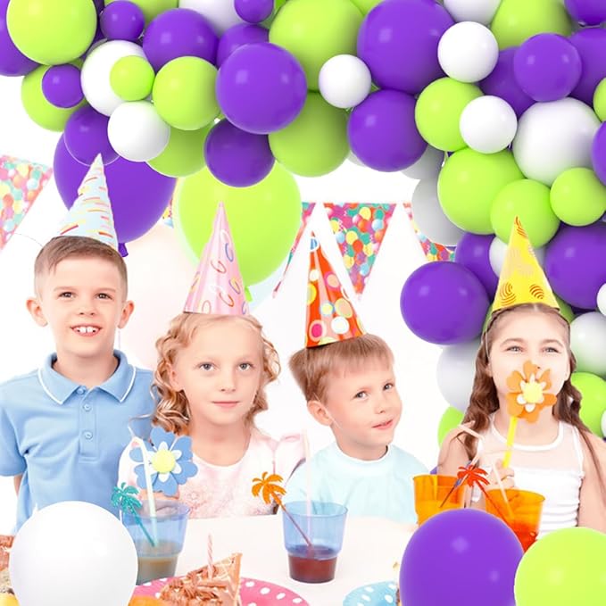 Purple Lime Green White Balloon Arch Garland Kit - Lime Green and Purple Balloons White Balloons for Birthday Baby Shower Graduations Wedding Party Decorations