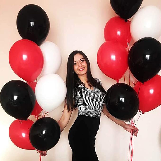 62Pcs Red and Black Balloons Kit - 12 Inches Red Black Party Decoration Balloons for Graduation Casino Theme Birthday Graduation Party Decorations Supplies