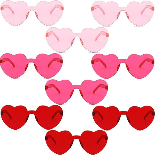 9 Pack Heart Shaped Sunglasses Rimless Heart Glasses for Bachelorette Party Birthday Decorations Party Favors