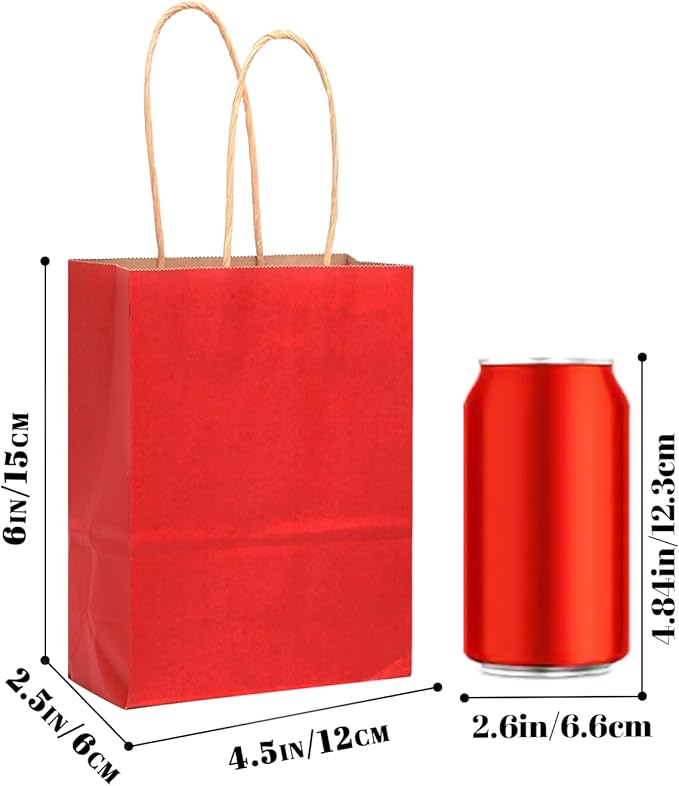 qiqee 24 Pcs Wine Mini Paper Gift Bags with Handles 6"x4.5"x2.5" Small Brown Kraft Party Favor Treat Bags Multiple Uses (Mini size)