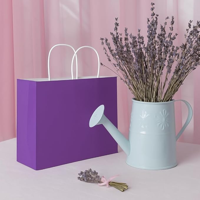 SUNCOLOR Purple Gift Bags with Handles, 13x10x5.5 Inch, Large Reusable Party Favor Bags, 25 Pack, for Birthday, Wedding, Retail, Shopping