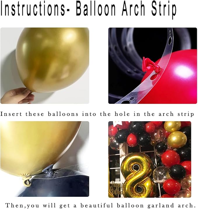 Red Black Gold Balloon Garland Arch Kit - Red Black Balloons Red and Metallic Gold Balloons for Casino Poker Birthday Bachelorette 2025 Graduation Wedding Party Decorations