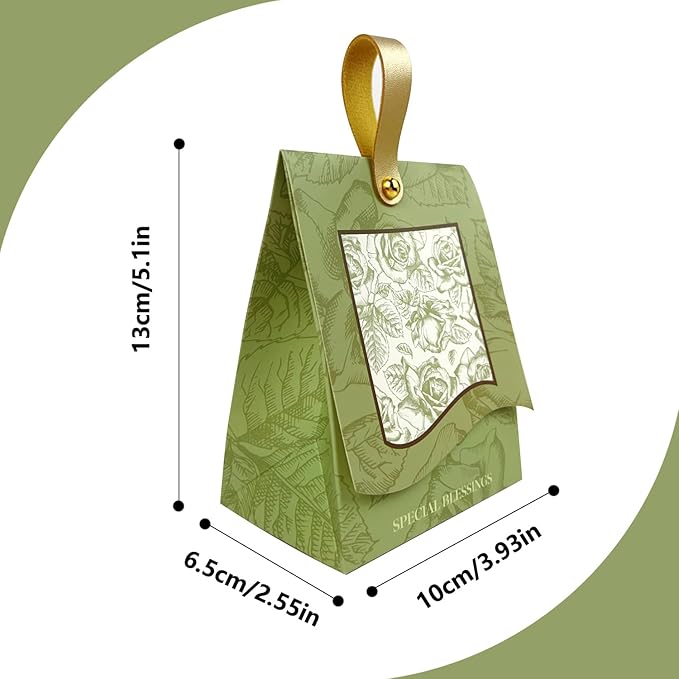 20PCS Rose Goodie Bags, Mini Gift Bags with PU Handle for Party Favors Treat Boxes Wedding Bridal Baby Shower Birthday Party Presents 3.9"x2.6"x1.4"(Light Green)