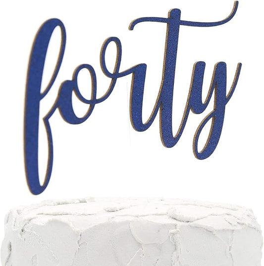 40th Birthday Cake Topper - forty - Double Sided Navy Blue glitter - Premium quality Made in USA