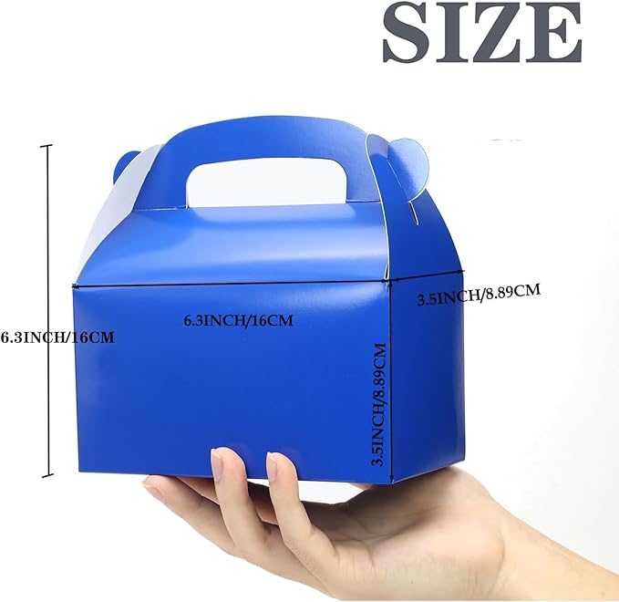 30-Pack Dark Blue Party Favor Treat Boxes Pack, Goodie Boxes, Paper Gable Gift Boxes with Handles. Perfect for Prince Party and Baby Shower Decoration Supplies