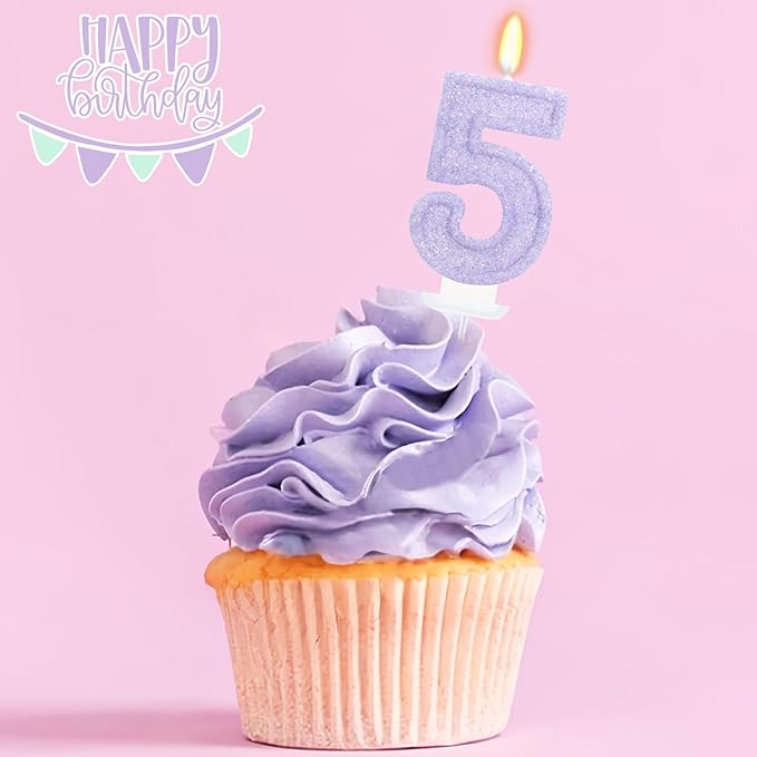 Purple Birthday Candles for Girls - Number 5 Candle Cake Topper for Purple Fairy Birthday Party Decorations