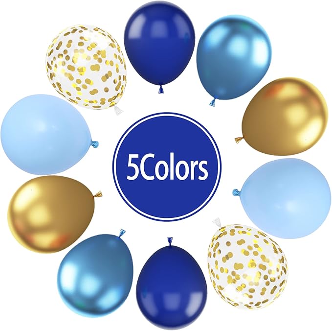 Paready Blue and Gold Latex Balloons, 60 Pcs 12 Inch Navy Blue Metallic Gold Confetti Balloons, Blue Party Balloons for Baby Shower Wedding Anniversary Birthday Theme Party Graduation Decoration
