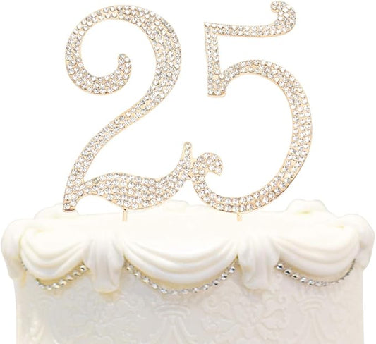 Bling Crystal Sweet 25 Birthday Cake Topper - Best Keepsake | 25th Party Decorations Gold