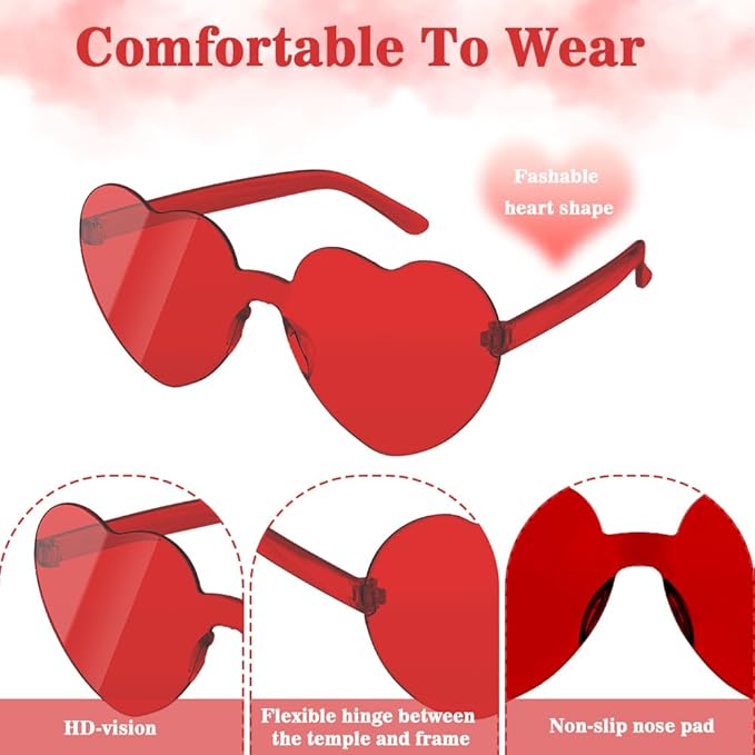 14 Pack Heart Sunglasses, Heart Shaped Sunglasses, Heart Glasses Bulk for Women, Rainbow Sunglasses for Valentine