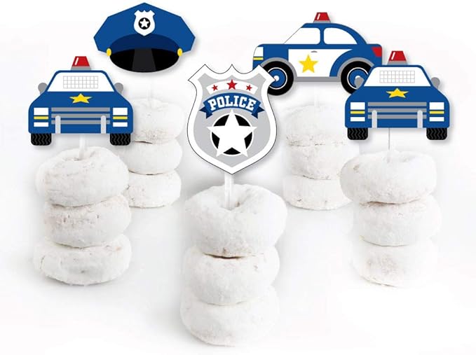 Big Dot of Happiness Calling All Units - Police - Dessert Cupcake Toppers - Cop Birthday Party or Baby Shower Clear Treat Picks - Set of 24