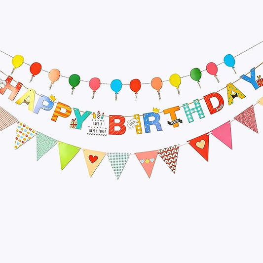 Colorful Happy Birthday Banner, Birthday Decorations Hanging Birthday Sign with Balloon Letter Triangle Bunting Flags, Rainbow Hanging Garland for Women Kids Baby Shower Party Supplies