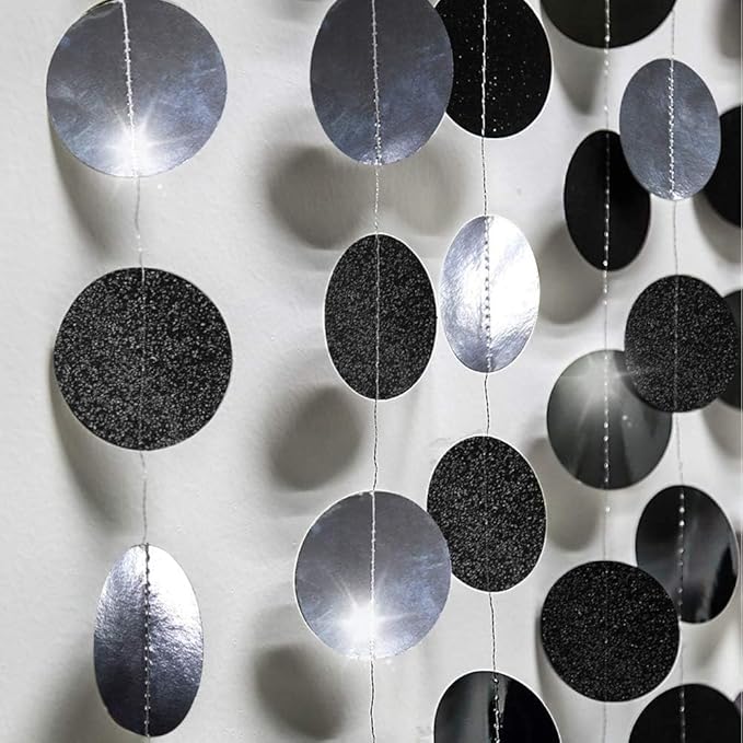 Cheerland Glitter Charcoal Grey Black Circle Garland Kit Halloween Party Decoration Hanging Polka Dots Streamer Backdrop Banner Birthday Wedding Retirement New Years NYE Bachelorette Bridal Shower