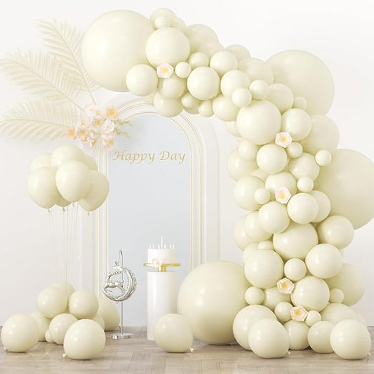 Voircoloria 130pcs Ivory White Balloons Different Sizes 18" 12" 10" 5" Party Latex Balloons for Birthday Baby Shower Graduation Wedding Gender Reveal Anniversary Party Decorations