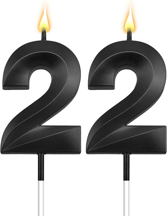 22th Birthday Candles 22 Candles for 22th Birthday Decorations for Boys Happy Birthday Cake Topper Black Birthday Candles Black Number Happy Birthday Decorations for Girls (22)