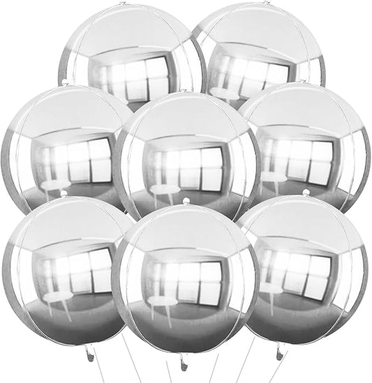 TONIFUL 8Pcs Large Silver 4D Giant Round Foil Balloon 22inch Big Mirror Metallic Mylar Sephere Balloons for Christmas New Year Birthday Party Graduation Wedding Bridal Shower Decoration Supplies