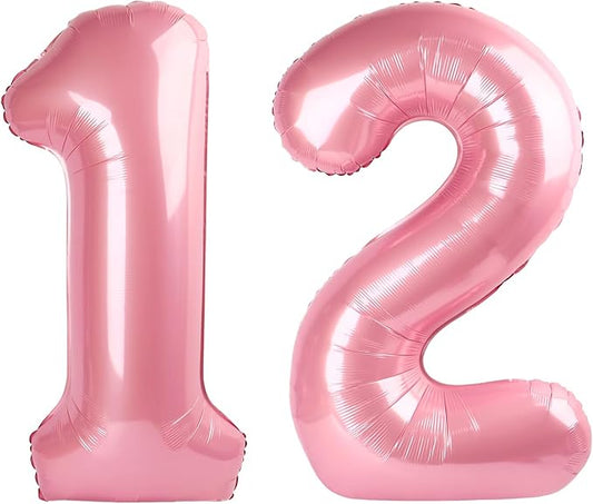 12 Balloon Numbers 40 Inch, Pastel Pink Large Number Balloons Birthday Gift for 12 21 Years Old, Maylar Balloon Decorations for Wedding Engagement Graduations Memorial Day's
