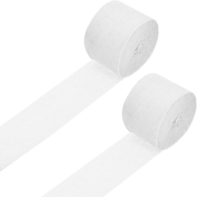 Crepe Paper Roll, White Crepe Paper Streamers Sheets, [for Party Streamer Decorations, Birthday Party] - 1.8 Inch x 82 ft / 2 Roll