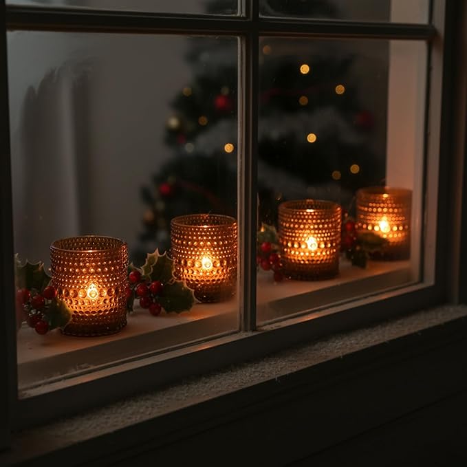 36pcs Amber Votive Candle Holders, 2x2.5in Vintage Glass Small Tea Light Candles Holders for Home Decor, Tealight Candle Holder Decor for Wedding Centerpieces Baby Shower