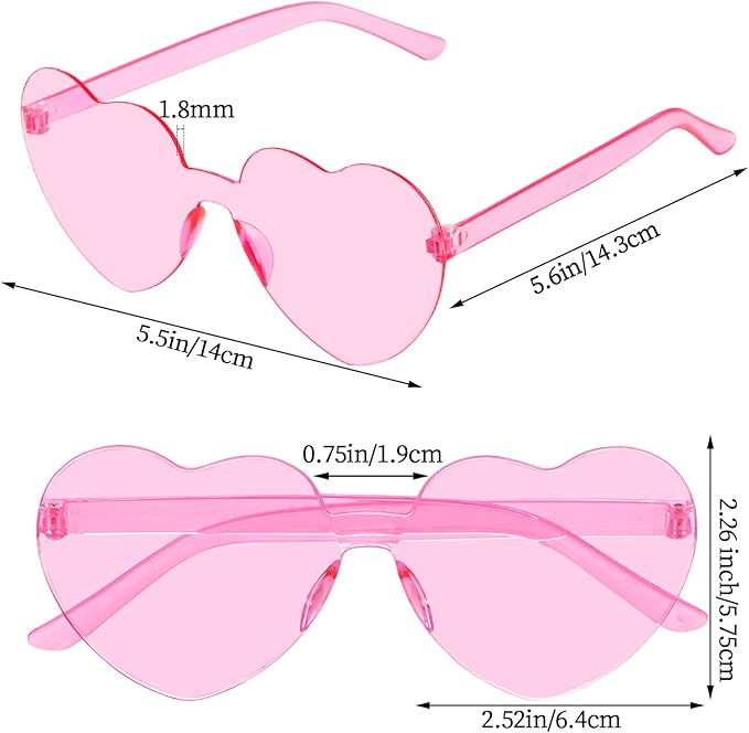 30 Pcs Heart Shape Sunglasses Frameless Transparent Glasses Get-Together Favors for Women