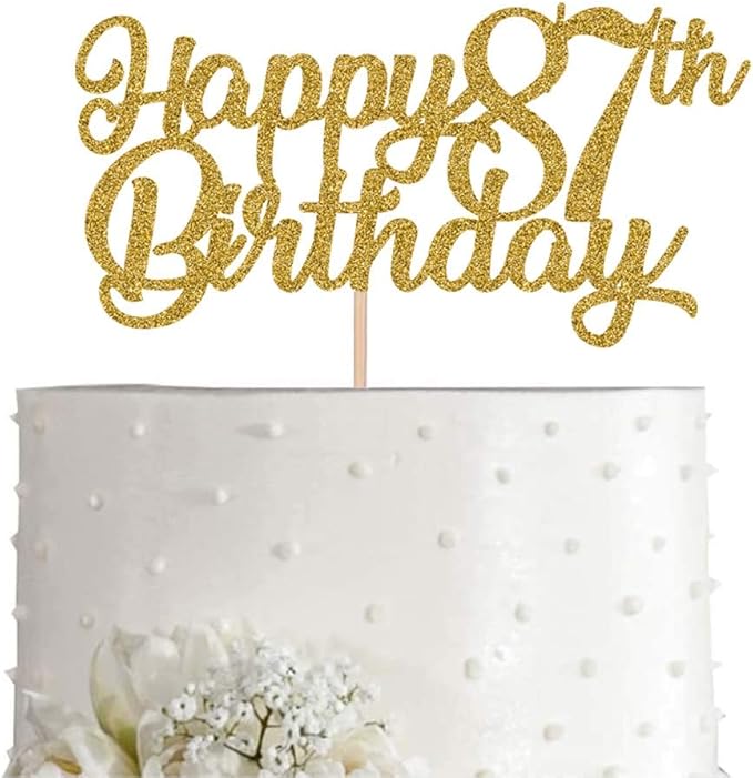 87th Birthday Cake Topper, Gold Glitter Cheers To 87 Years Party Decoration, Supply