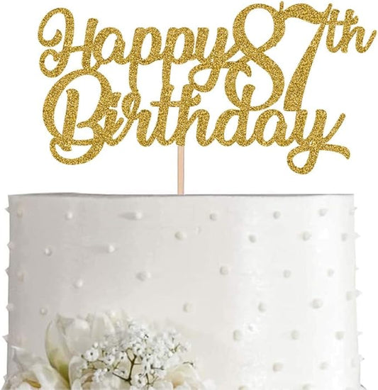 87th Birthday Cake Topper, Gold Glitter Cheers To 87 Years Party Decoration, Supply