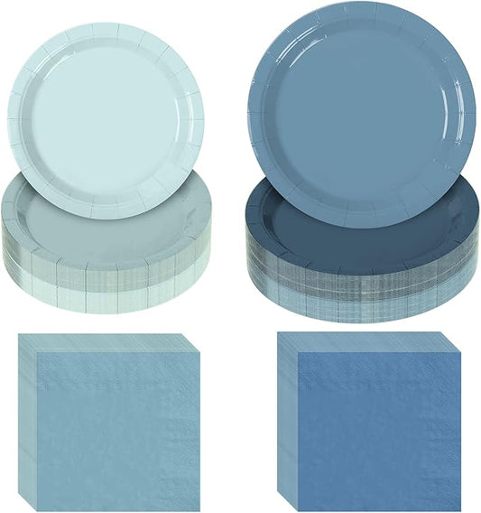 180Pcs Dusty Blue Paper Plates Party Supplies Paper Plates and Napkins Serve 60 Disposable Tableware Set for Birthday Party Decorations Game Day Family Holiday Sports Events