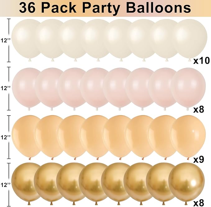 Netural Balloon Set, Double Stuffed Beige Cream Tan Gold Balloons Blush White Sand Boho Balloon for Netural Baby Shower Gender Reveal Bridal Birthday Wedding Party Decorations