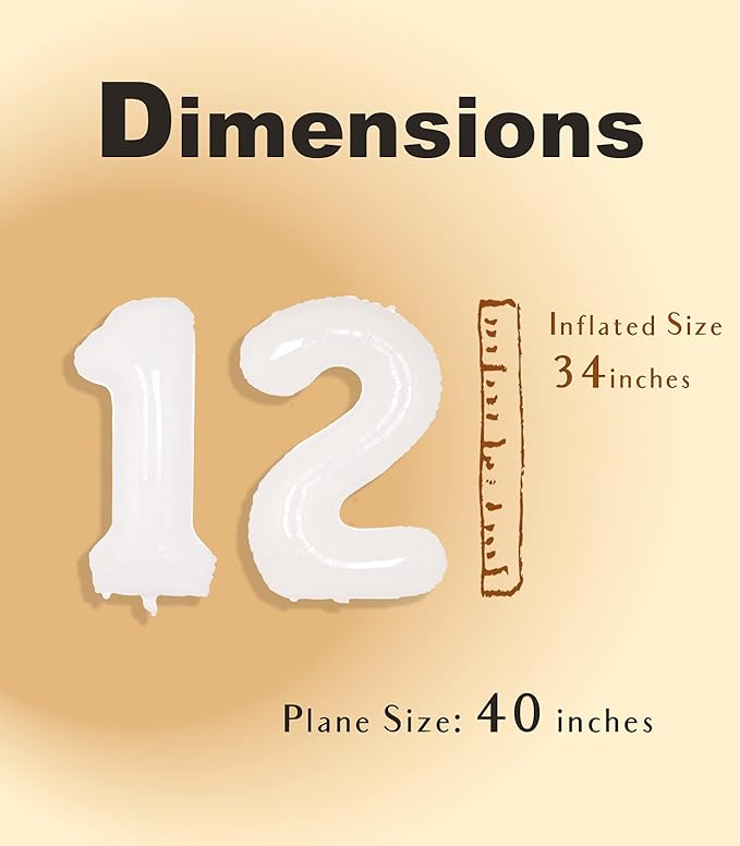 SUWEN 40 Inch White Large 12 Number Balloons Big Foil Helium Number Balloons 0-9 Giant Jumbo Happy 12th Birthday Party Decorations for Boy or Girl Huge Mylar 21 Anniversary Party Supplies