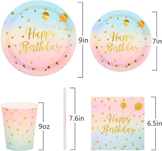 200 Pcs Pastel Party Supplies Birthday Party Plates and Napkins Sets,Disposable Pastel Birthday Plates - Rainbow Paper Plates Napkins Cups for Birthday Baby Shower Party Decorations