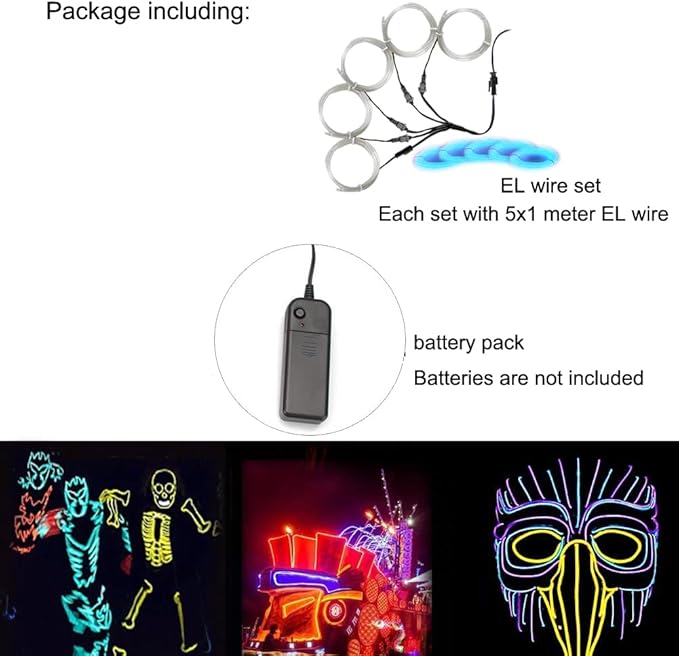 Neon Light 5-in-1 Meter Wire，Portable Battery Pack with Decorative Wire，Suitable for Birthday Parties，Thanksgiving and Other Occasions. (Ice Blue)