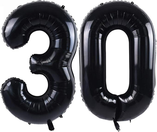 TONIFUL 40 Inch Black Large Numbers Balloon Birthday Foil Mylar Big Number Balloon Digital 30 for 2026 Graduation New Year Eve 30th Birthday, 30th Anniversary, Graduation Ceremony Photo Shoot