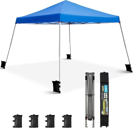 Sophia & William Canopy Tent Pop Up 12x12ft Base/9x9ft Top Easy Set Up Tent Slant Legs, Outdoor Canopies Shelter Heavy Duty with 4 Sandbags, 1 Roller Bag & Storage Bag, 8 Stakes & 4 Guy Ropes UPF50+