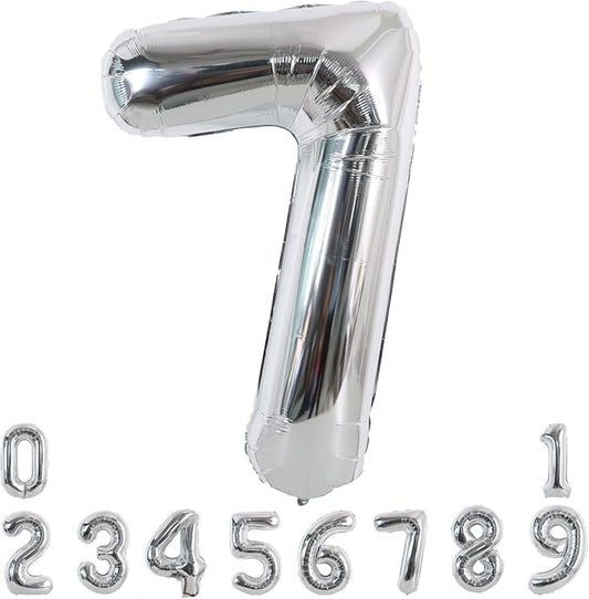 TONIFUL 40 Inch Silver Large Numbers Balloons 0-9, Number 7 Digital 7 Helium Foil Mylar Big Number Balloons for 2026 Graduation New Year Eve Birthday Party Anniversary Supplies Decorations