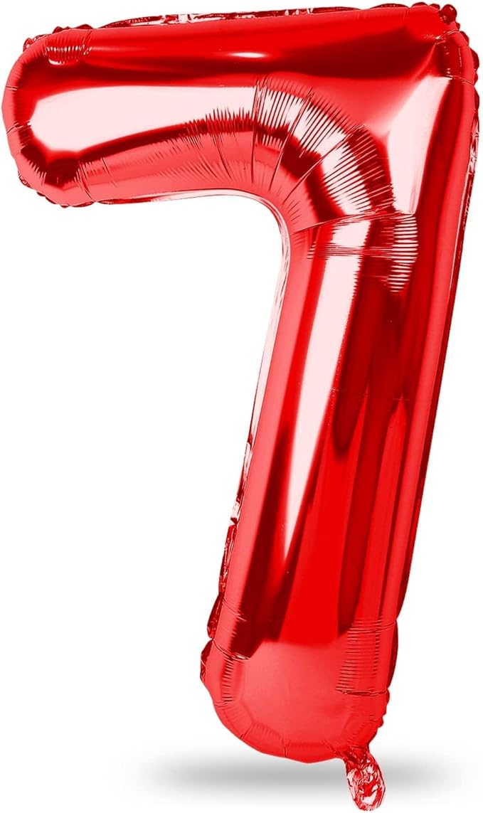 40 Inch Red Number 7 Balloon for Boys Girls, Large Self Inflating Foil Number Balloons 0-9 for Boys Girls, Digit 7 Helium Balloons for Women Men Birthday Christmas New Year Party Anniversary Supplies