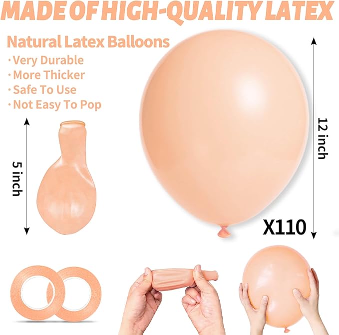 110pcs Pastel Orange Balloon 12 Inch, Pastel Orange Latex Balloons for Birthday Party Baby Shower Wedding(with 2 Ribbons).