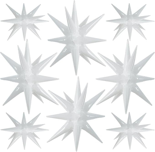 TONIFUL 8 Pcs White Star Foil Balloons - Large Star Balloons for Party Backdrop - Christmas, New Year, Birthday, Wedding, Baby Shower, Anniversary, Photo Booth Supplies
