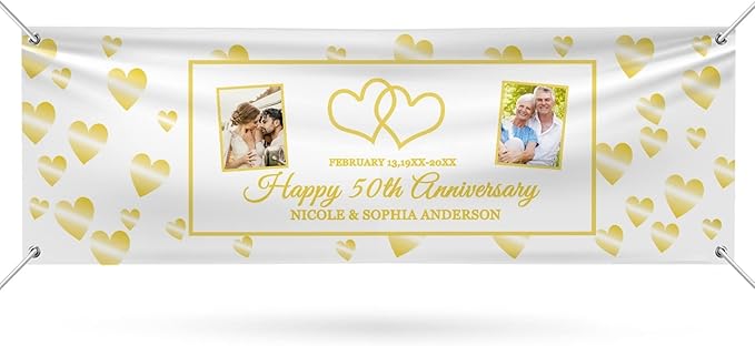 Happy Anniversary Banner Personalized Name Photo Custom Wedding Celebration Banners and Signs Customize Decoration for Couple 6'x2'
