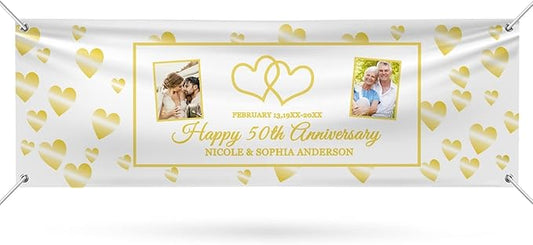 Happy Anniversary Banner Personalized Name Photo Custom Wedding Celebration Banners and Signs Customize Decoration for Couple 6'x2'