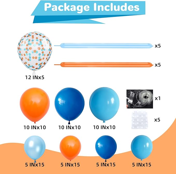 HILAVO Orange and Blue Balloon Arch Kit 105 Pcs Orange Dark Light Baby Pearl Blue Confetti Latex Party Balloons Garland for Boys Graduation Cartoon Baby Shower Birthday class of 2025 Party Decor
